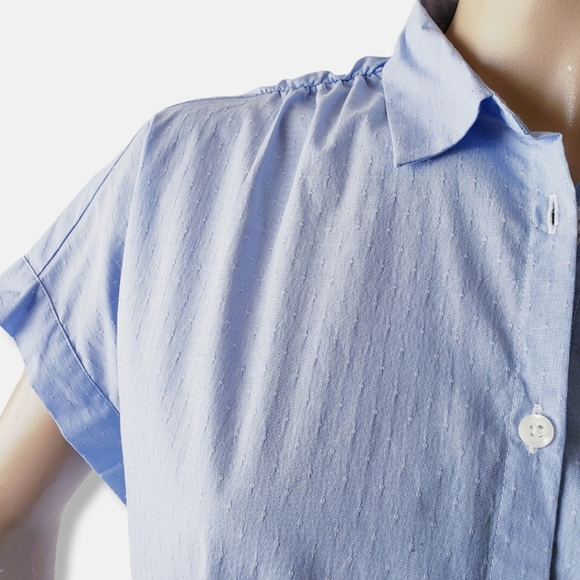 Soho Threads Blue Light Swiss Dot Button Down Blouse - Picture 2 of 9